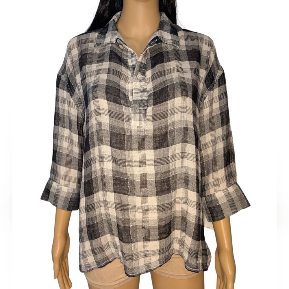 Dylan 🖤 Black & White Plaid Blouse Women's Size Small